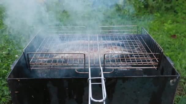 Vaření ze tří makrela na grilu — Stock video