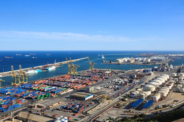 Panoramic view of the cargo port in Barcelona, sunset time, aerial view — Stock Photo, Image