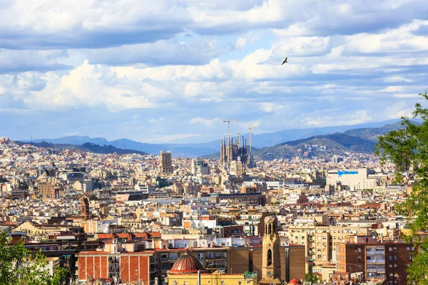 Katedral de Barcelona Sagrada Familia havadan görünümü — Stok fotoğraf