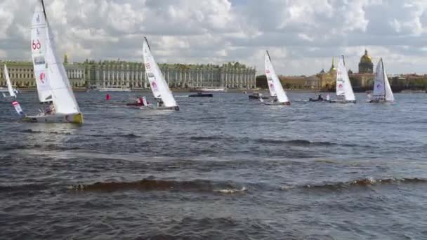 Liga internacional de campeones de vela, competición náutica en San Petersburgo — Vídeos de Stock