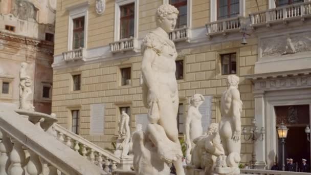 Figuras de Praetorian o fuente de la vergüenza en Piazza Pretoria, 1554 — Vídeos de Stock