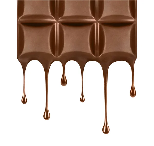 Chocolate gotejamento da barra de chocolate no fundo branco — Fotografia de Stock