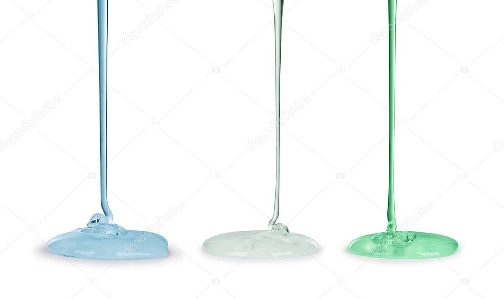 Set of various transparent drip isolated on white background 