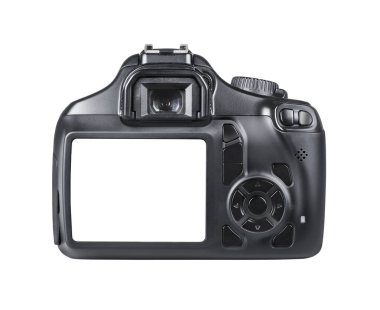 Beyaz arka plan üzerinde izole dslr fotoğraf makinesi 