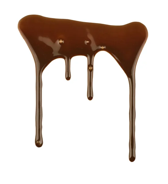 Chocolate derretido pingando no branco — Fotografia de Stock