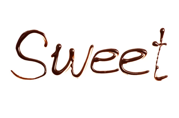 The word Sweet written by chocolate on white background — Stock Photo, Image