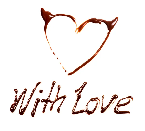 Frase "With Love" escrito por chocolate sobre fondo blanco — Foto de Stock