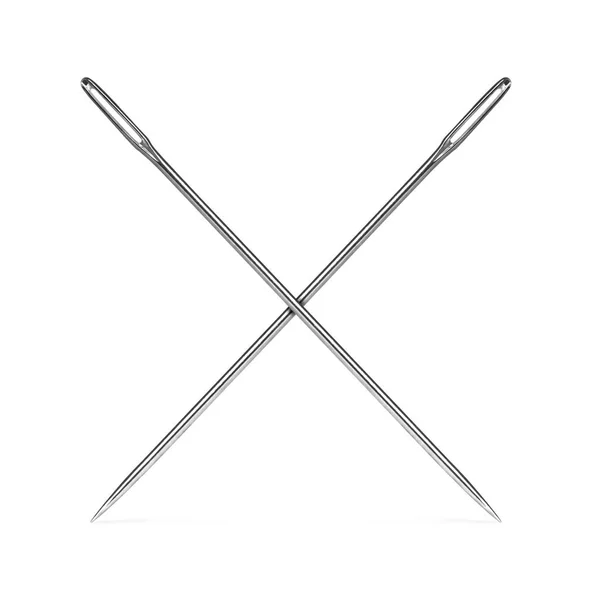 Duas agulhas para costura no fundo branco — Fotografia de Stock