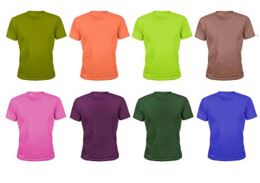  dizi sekiz renk pamuk t-shirt üzerinde beyaz izole spor