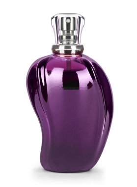 Güzel şişedeki kadın parfümü beyazda izole edilmiş. 