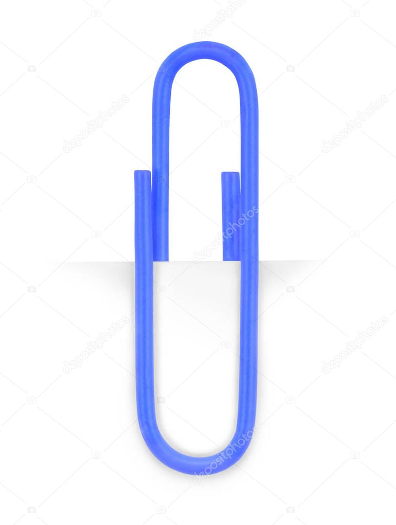 paper clip attached to sheet of paper on white background 