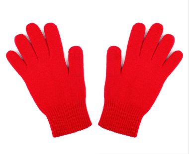 Çift beyaz arka plan üzerinde izole kırmızı yün eldiven 