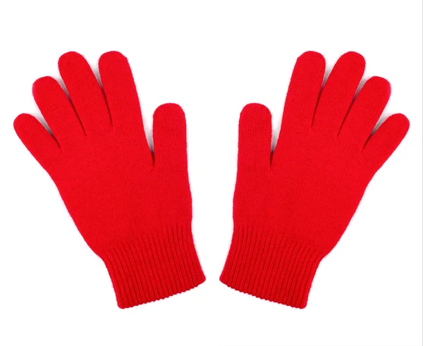 Paar rode wollen handschoenen geïsoleerd op witte achtergrond — Stockfoto
