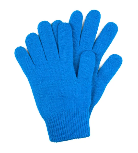 Par de guantes de lana azul aislados sobre fondo blanco — Foto de Stock