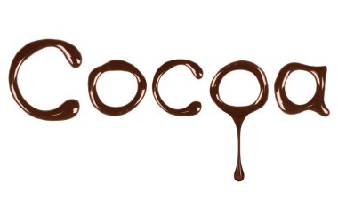 word tarafından sıvı çikolata beyaz arka plan üzerinde yazılı kakao