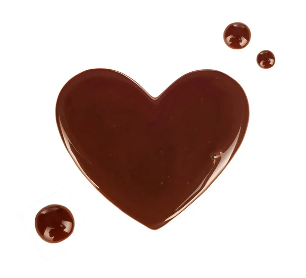 Chocolate stain in the form of heart isolated on white — Stock Photo, Image