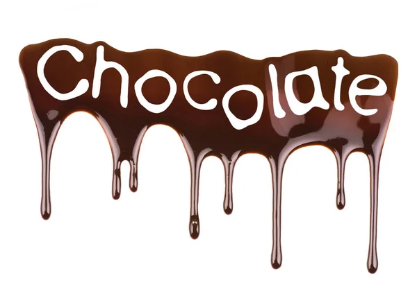 Eritilmiş çikolata çikolata yazıt ile damlama — Stok fotoğraf
