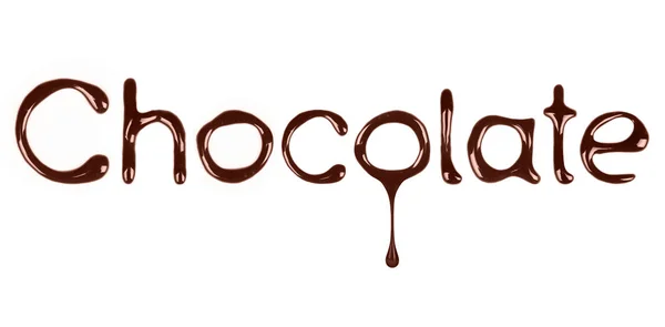 Слово Шоколад написаний рідким шоколадом на білому — стокове фото