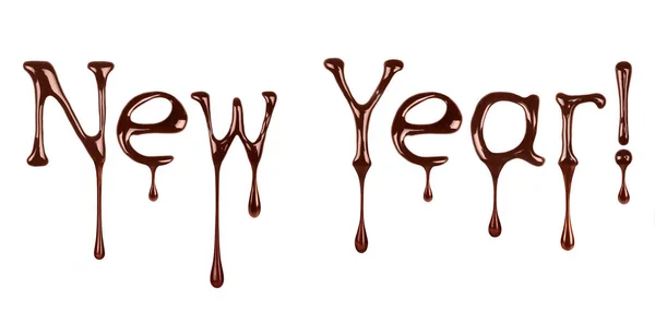 New Year written by liquid chocolate on white background — Stock Photo, Image