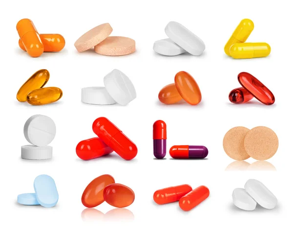 Készlet-ból különböző tabletták Vértes elszigetelt fehér background — Stock Fotó
