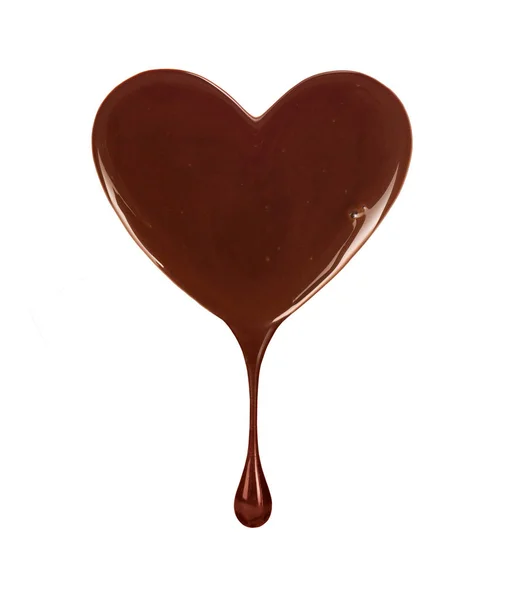 Mancha de chocolate en forma de corazón con caída de gota aislada —  Fotos de Stock