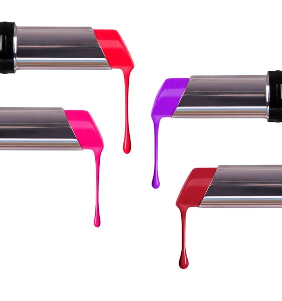 Topnienia kolorowe szminki z kapie na białym tle — Zdjęcie stockowe