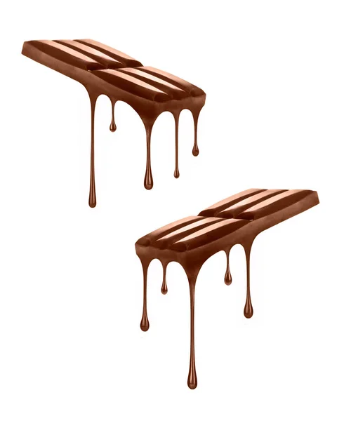 Çikolata çikolata bar üzerinde beyaz backgro izole damlayan — Stok fotoğraf