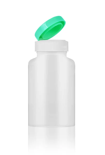 흰색 배경에 고립 된 빈 알 약 컨테이너 — 스톡 사진