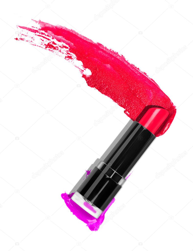 open lipstick with smears isolated on white background
