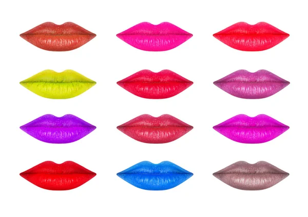 Set weiblicher Lippen mit verschiedenen Lippenstiftfarben — Stockfoto