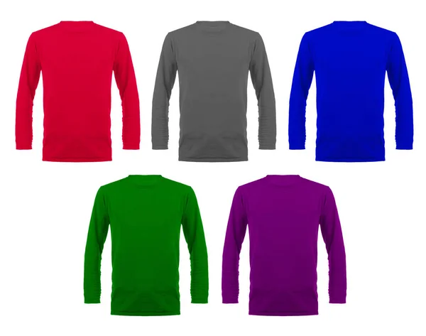 Conjunto de seis t-shirt de algodão de cor com mangas compridas em branco — Fotografia de Stock