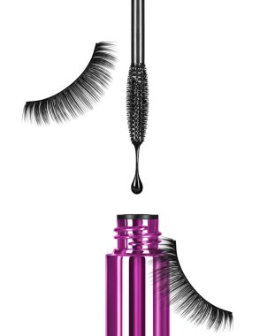 Siyah rimel fırçası ile açılan ve sahte kirpik Close-Up