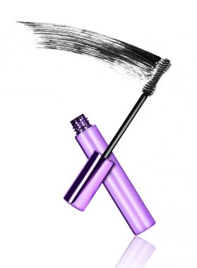 Maskara fırça dinamikleri üzerinde beyaz izole, siyah konturlar ile 