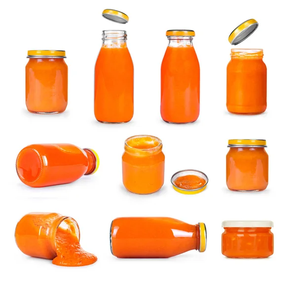 Conjunto de frascos de vidro com compota em diferentes ângulos, isolados no whit — Fotografia de Stock