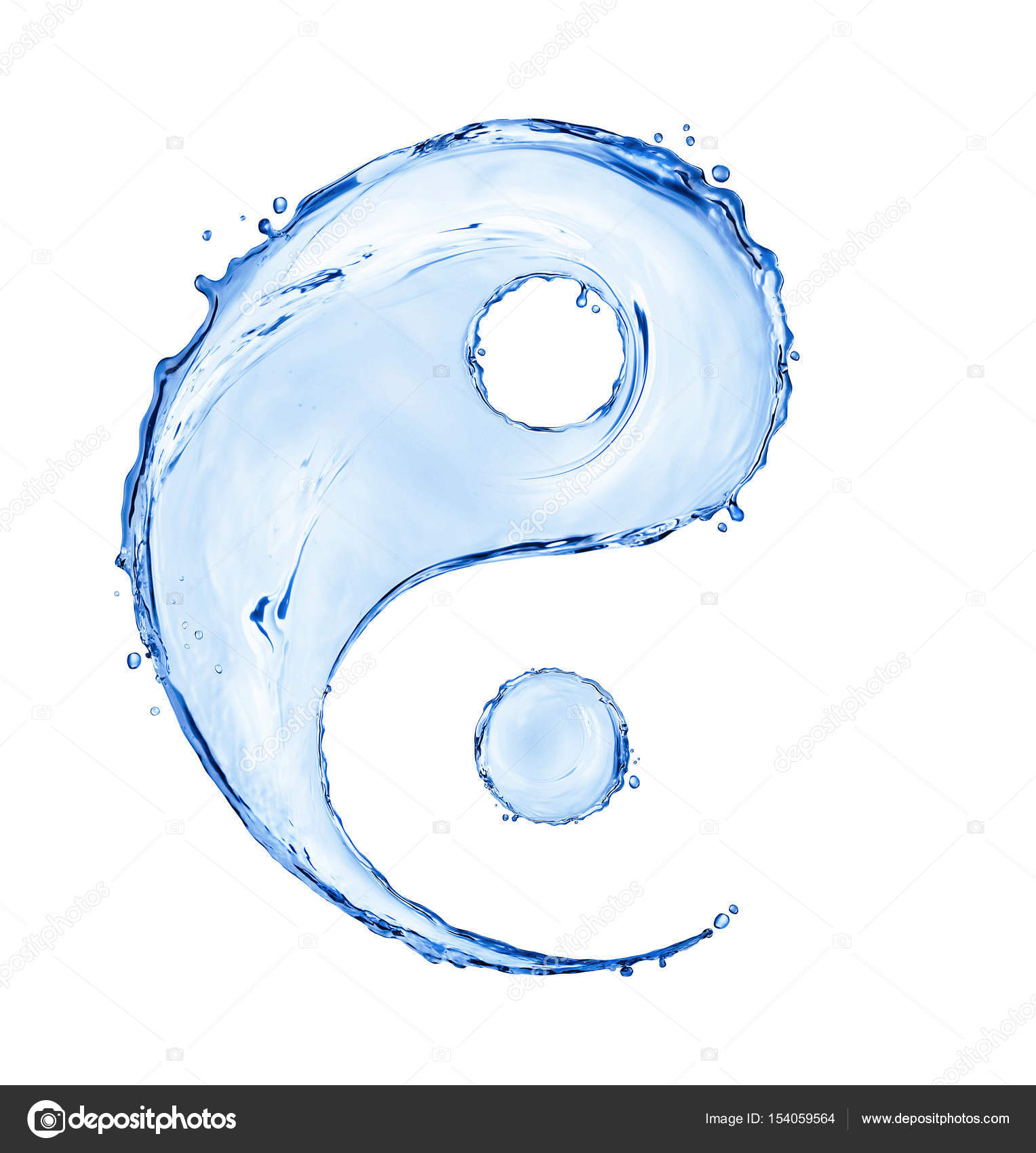 Sign of yin yang made with water splashes, isolated on white bac