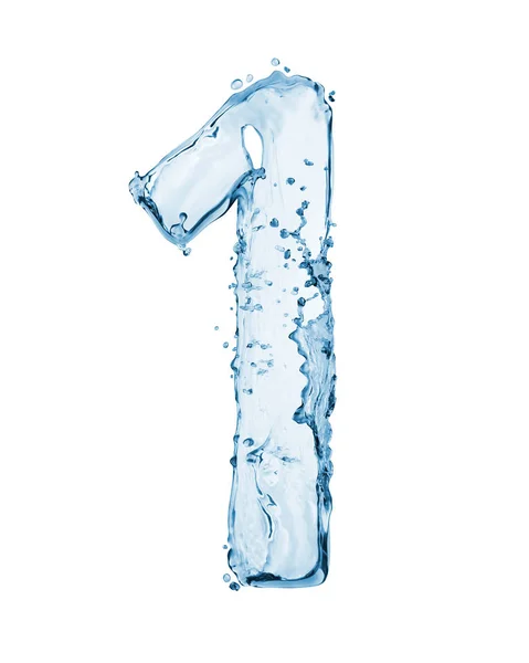 Nummer 1 mit einem Spritzer Wasser isoliert auf weiß — Stockfoto