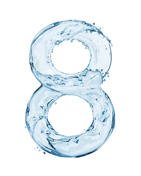3-as szám a fröccsenő víz, elszigetelt fehér készült — Stock Fotó