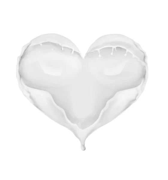 Splashes of cream in the shape of a heart, isolated on white bac — Stock Photo, Image