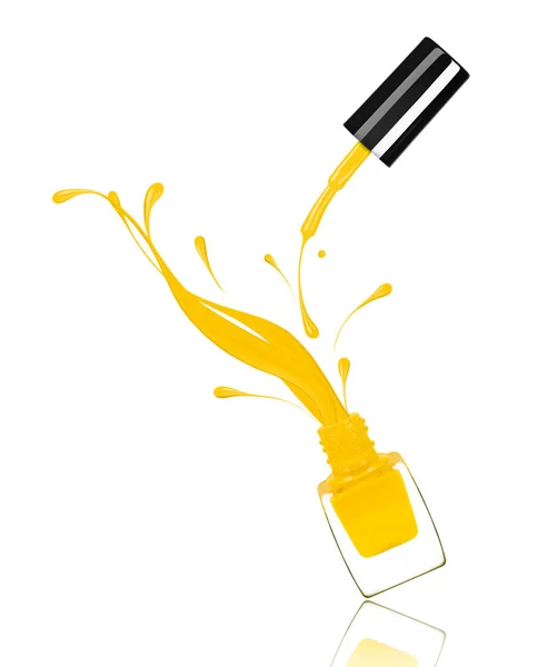 Stänk av gult nagellack frös i rörelse på vit — Stockfoto