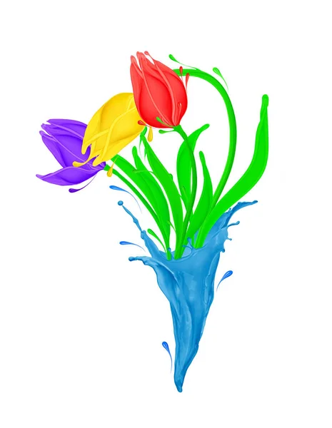Buquê de tulipas feitas de salpicos de tinta colorida — Fotografia de Stock