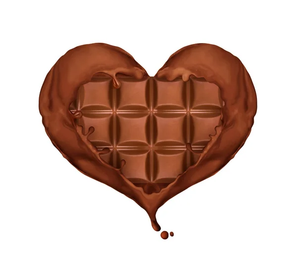Su sıçramalarına kalp şeklinde çikolata — Stok fotoğraf