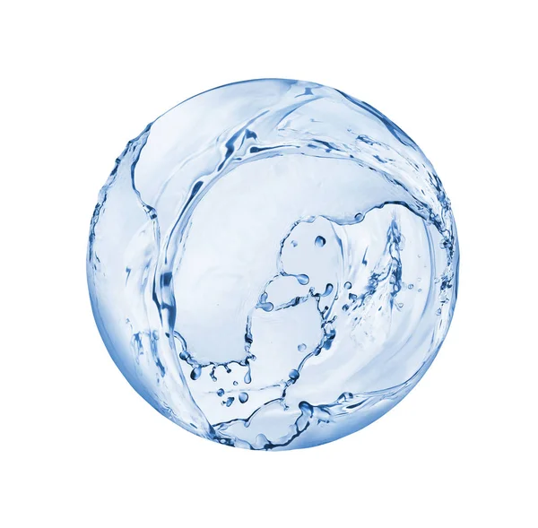 由水组成的圆形的球体溅上孤立的白色背景 — 图库照片