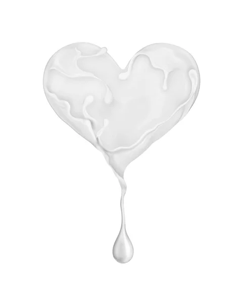 Splashes of milk in the shape of a heart with drop — Stock Photo, Image
