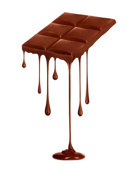 Chocolate dripping from chocolate bar isolated on white — Stock Photo, Image