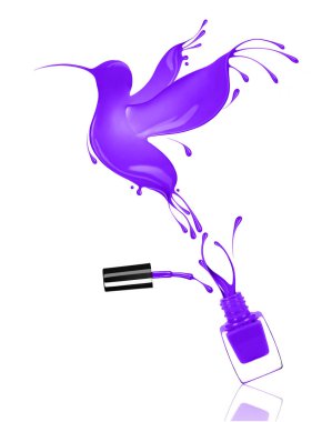 Tırnak cilası beyaz sıçramalarına ile yapılmış stilize sinek kuşu 