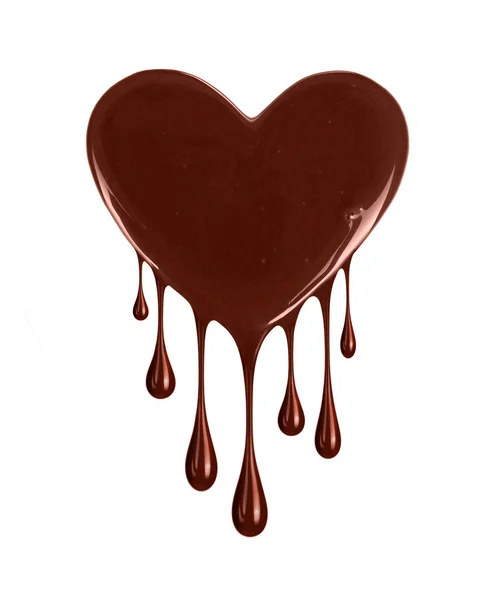 Chocolate stain in the form of heart with falling drops isolated — Stock Photo, Image