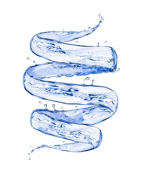 Blauwe spatten van water in een wervelende vorm, geïsoleerd op wit — Stockfoto