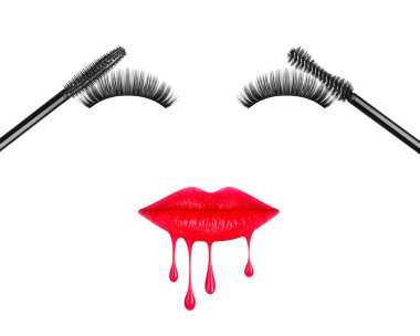 Siyah rimel fırçalar ile yanlış eyelashes