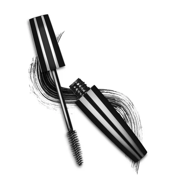 Rimel fırçası ile beyaz arka planda siyah kontur Close-Up — Stok fotoğraf