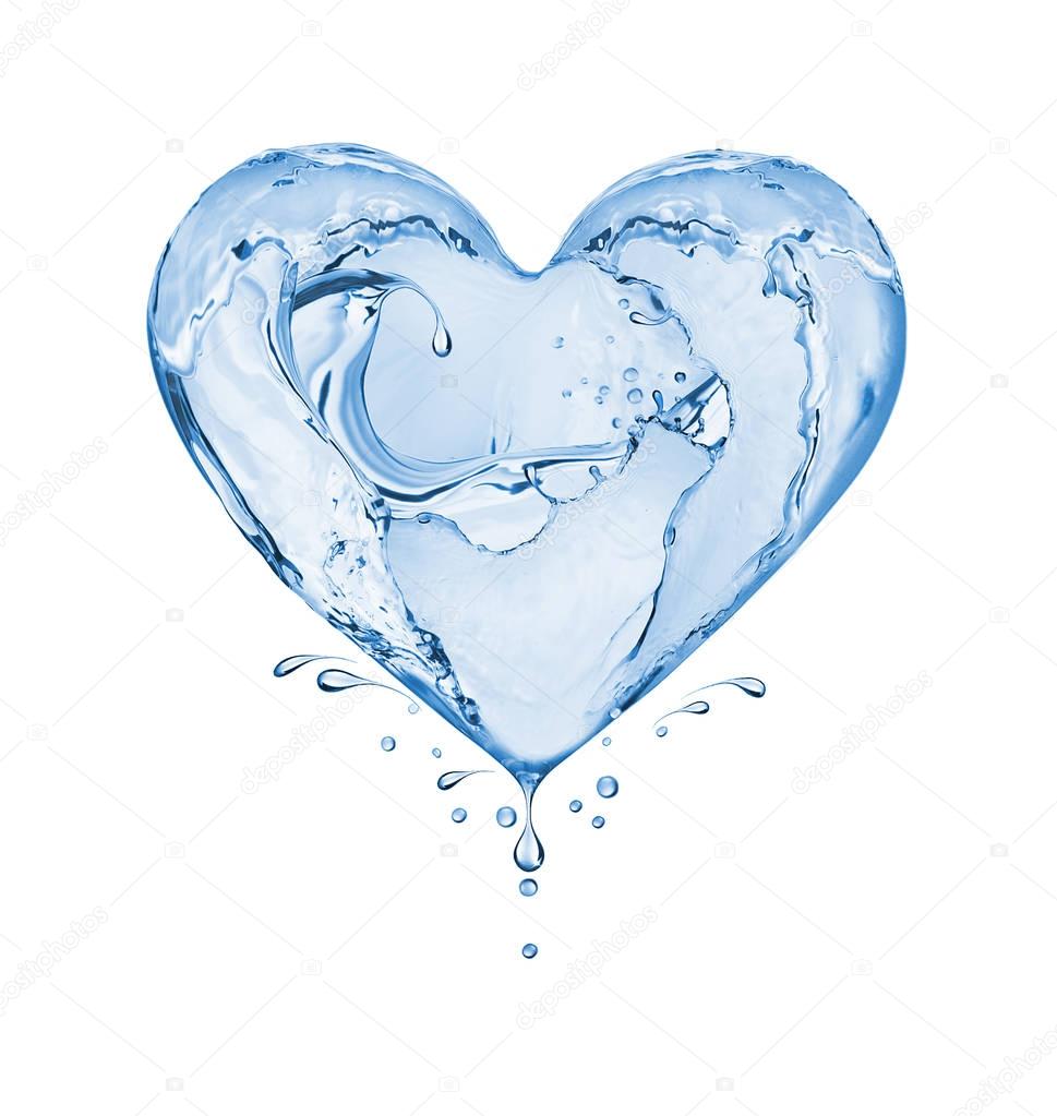 Heart made of water splashes isolated on white background